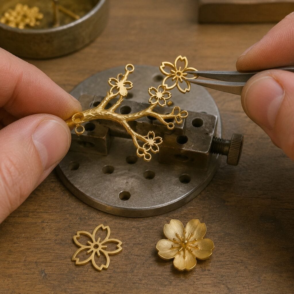 Openwork sakura branch jewelry assembly process