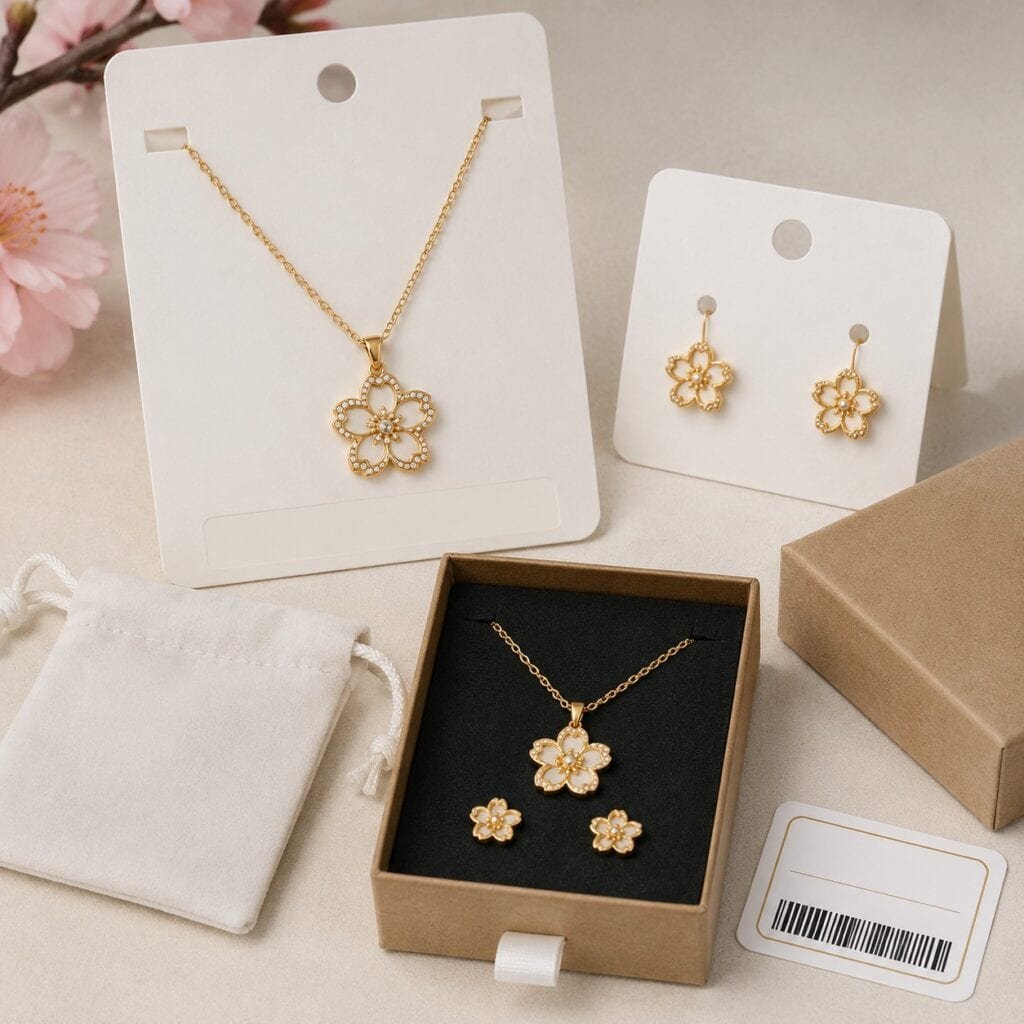 Private label sakura jewelry retail launch packaging board