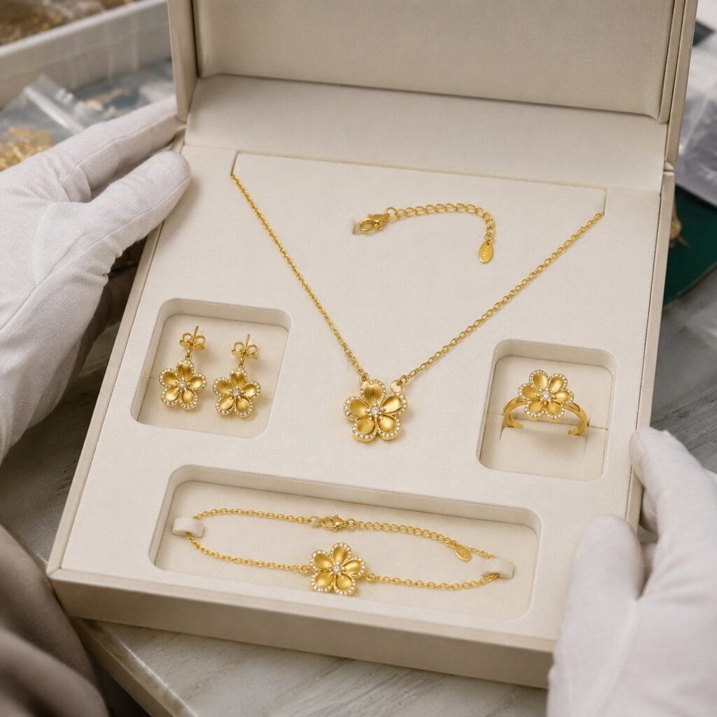 Private label sakura jewelry set assembly check
