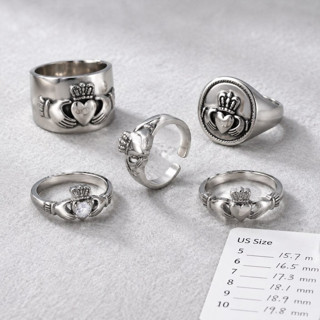 stainless steel claddagh ring assortment