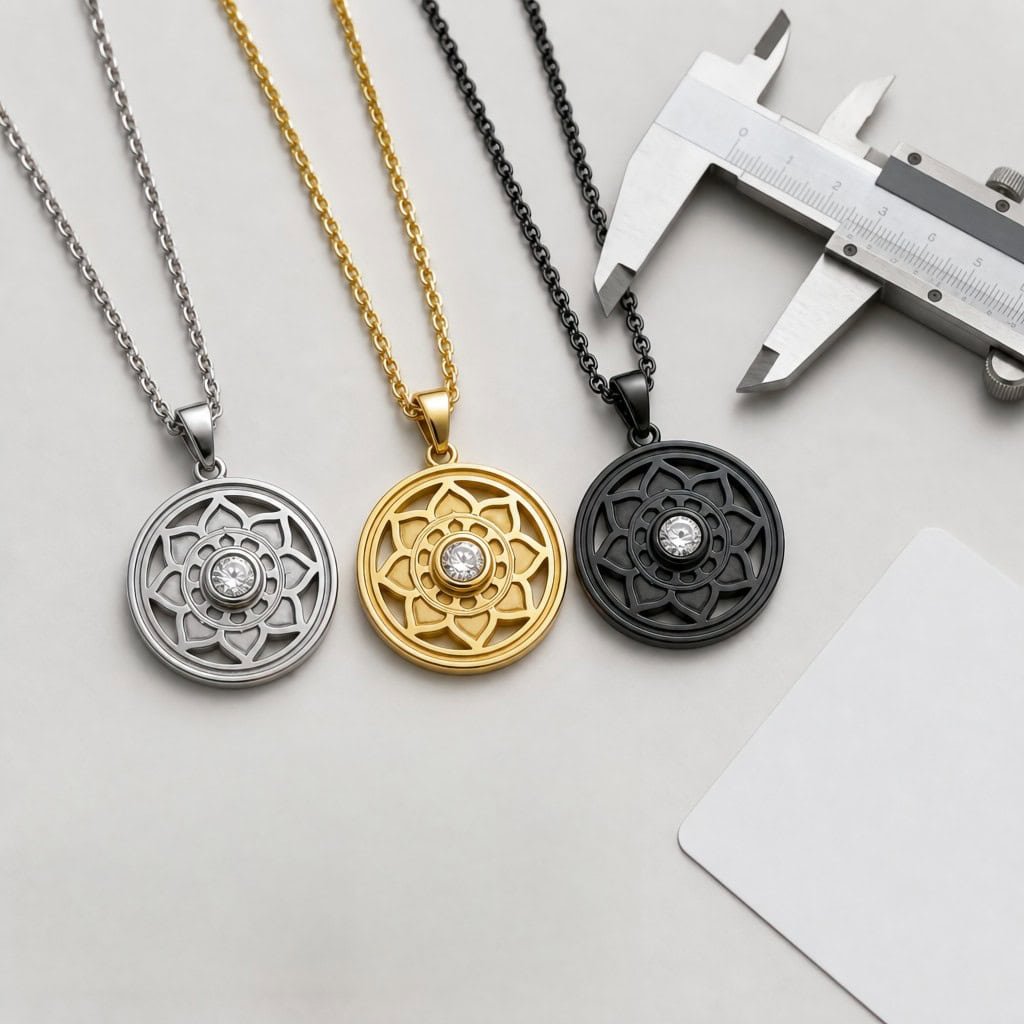 stone centered mandala pendant setting sample