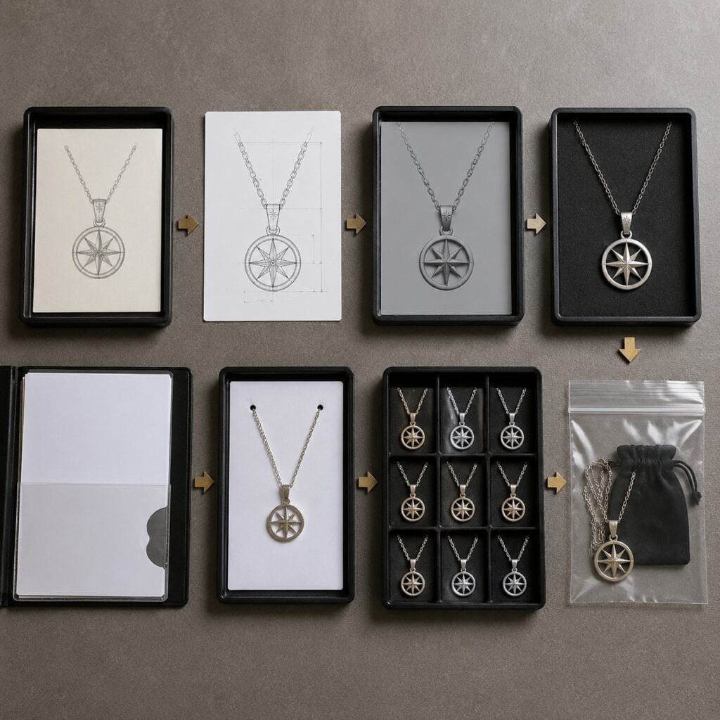Western jewelry sample-to-bulk approval stages arranged for production control